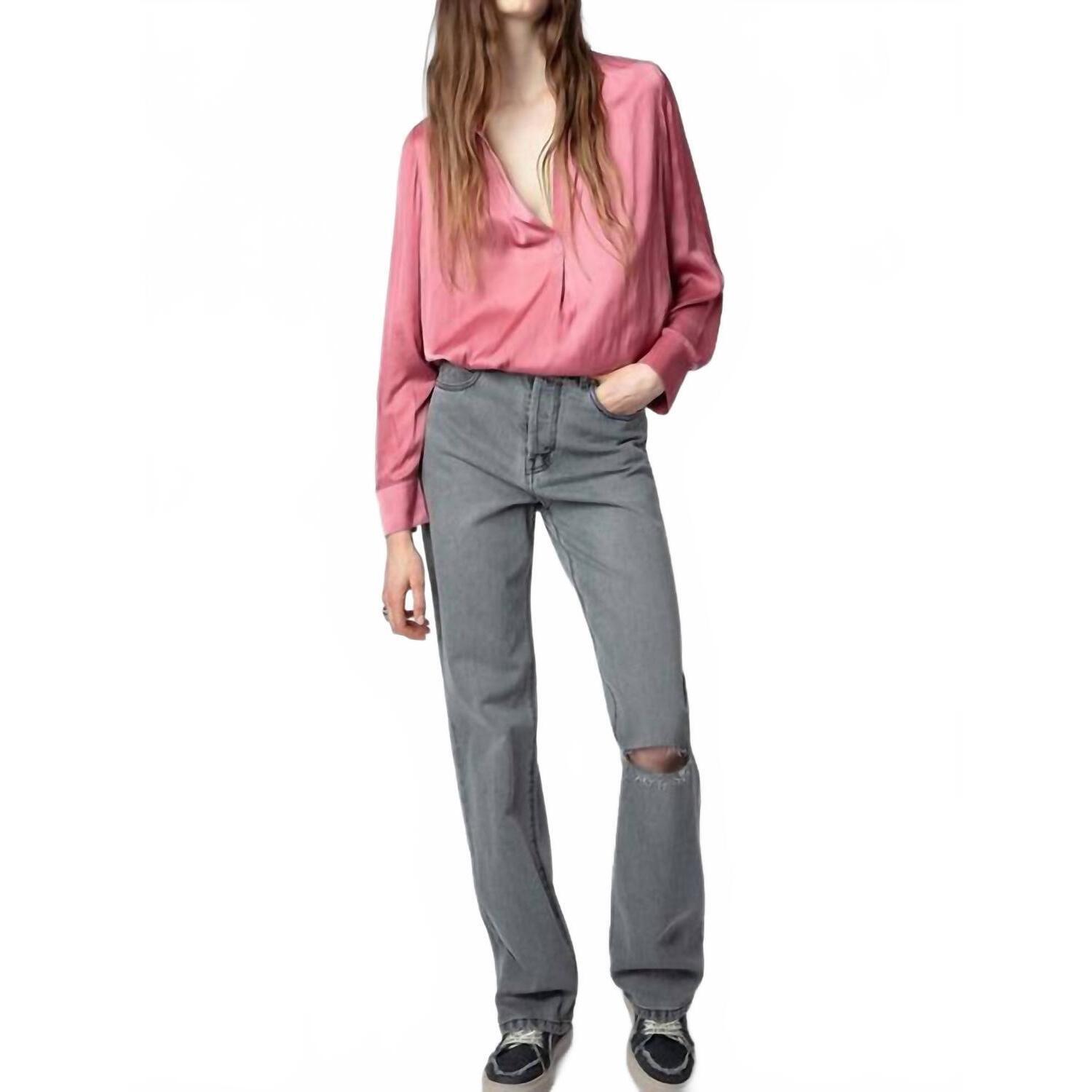 New Zadig & Voltaire Tink Satin V-Neck Blouse In Rubber Pink